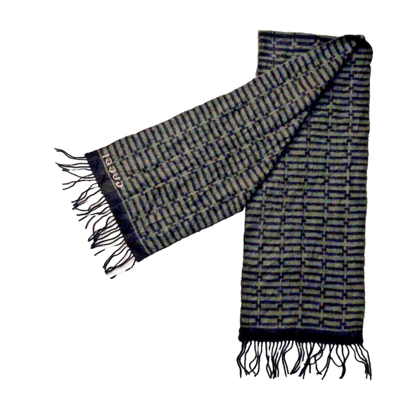 Gucci Black & Gray Embroidered Logo Geometric Weave Wool Scarf Pre-owned - Picture 6 of 16